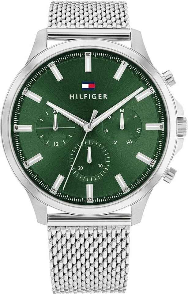 Tommy Hilfiger 1710499 montre homme, avec cadran vert et bracelet acier milanais