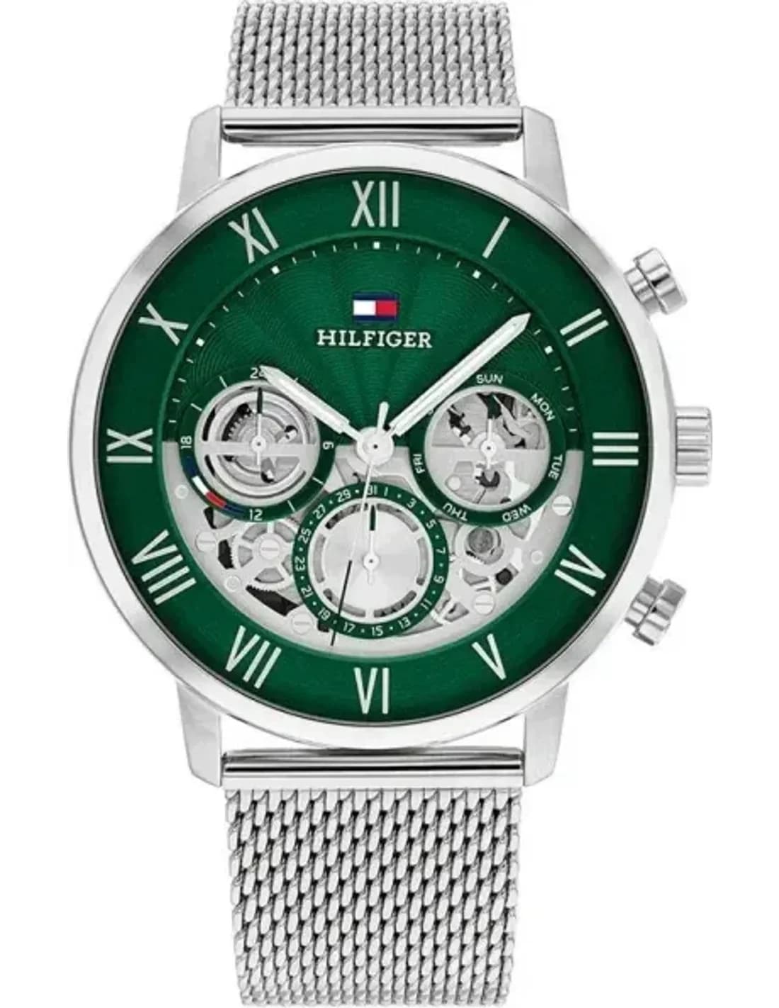Tommy Hilfiger 1710567 montre homme, au cadran vert squelette et bracelet acier