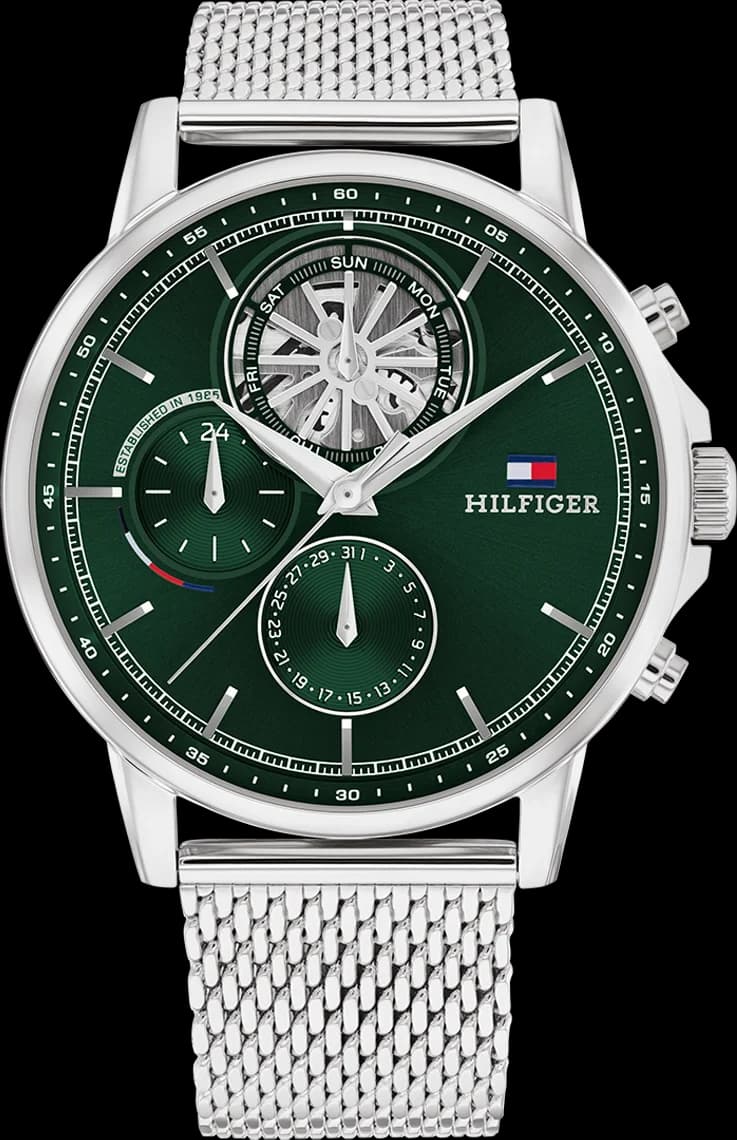Tommy Hilfiger 1710608 montre homme, avec cadran vert et bracelet acier milanais