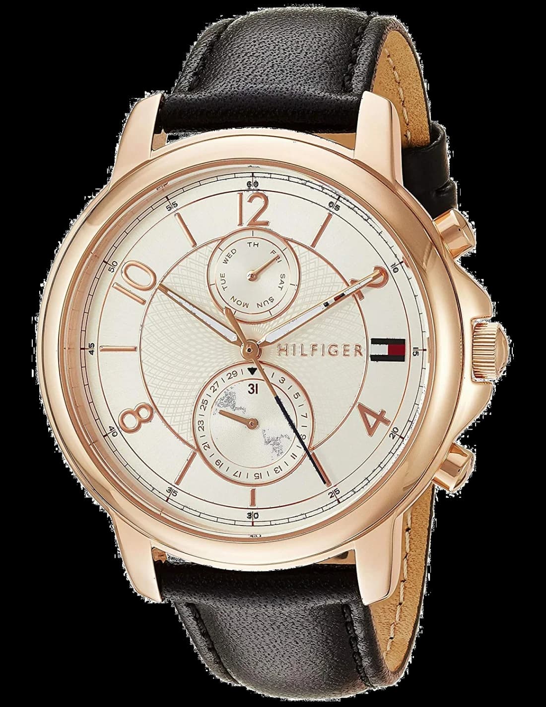 Tommy Hilfiger 1781817 montre femme, cadran blanc avec bracelet cuir noir