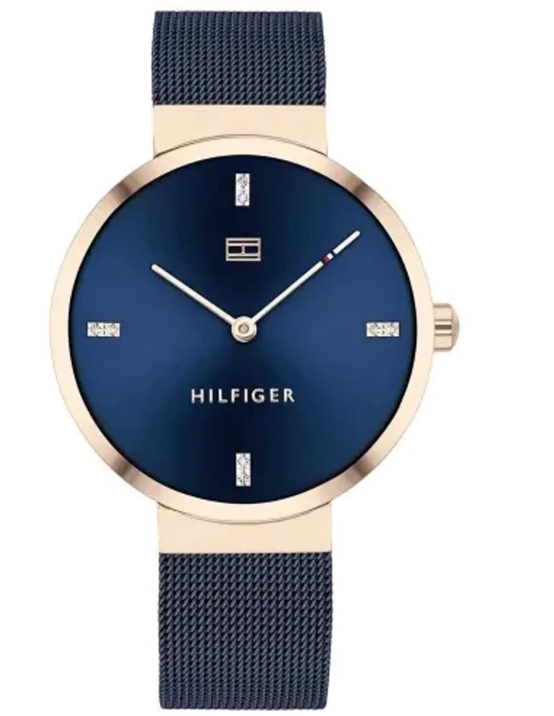 Tommy Hilfiger 1782219 montre femme, maille milanaise dorée cadran bleu