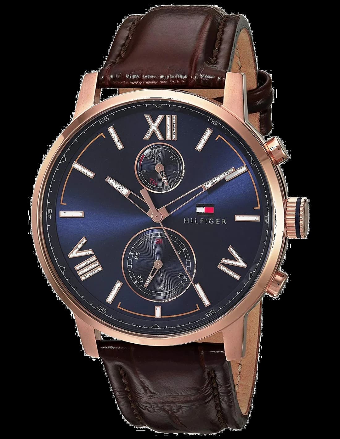 Tommy Hilfiger 1791308 montre homme, cadran bleu, bracelet cuir marron
