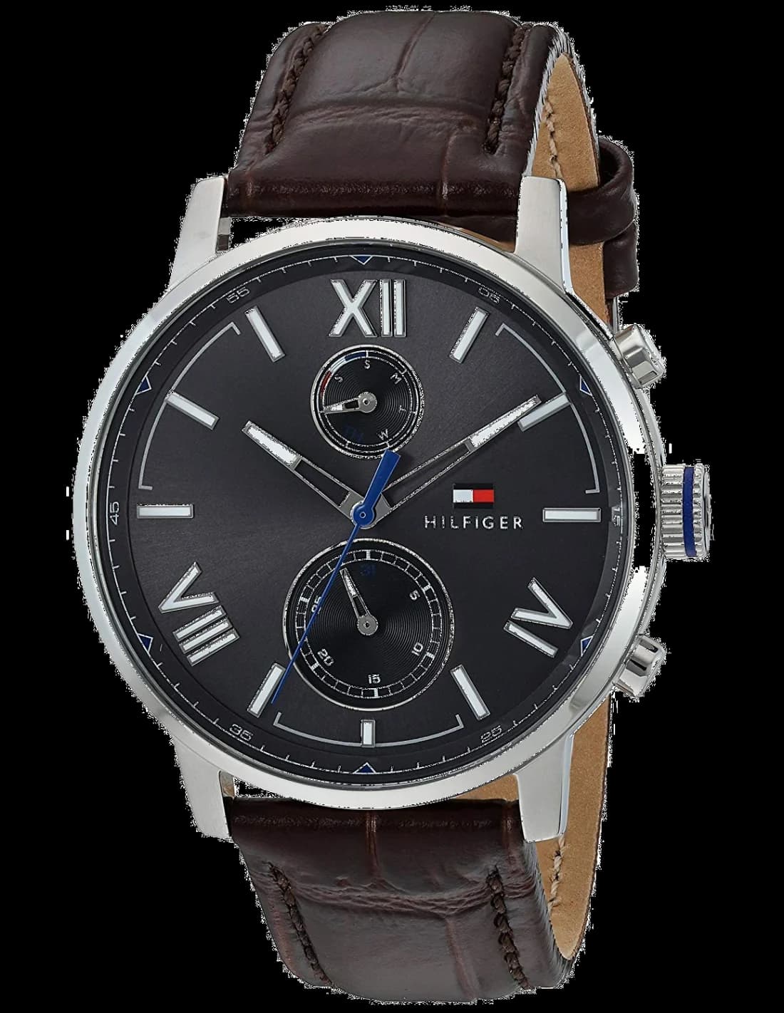Tommy Hilfiger 1791309 montre homme, cadran noir minimaliste, bracelet cuir marron