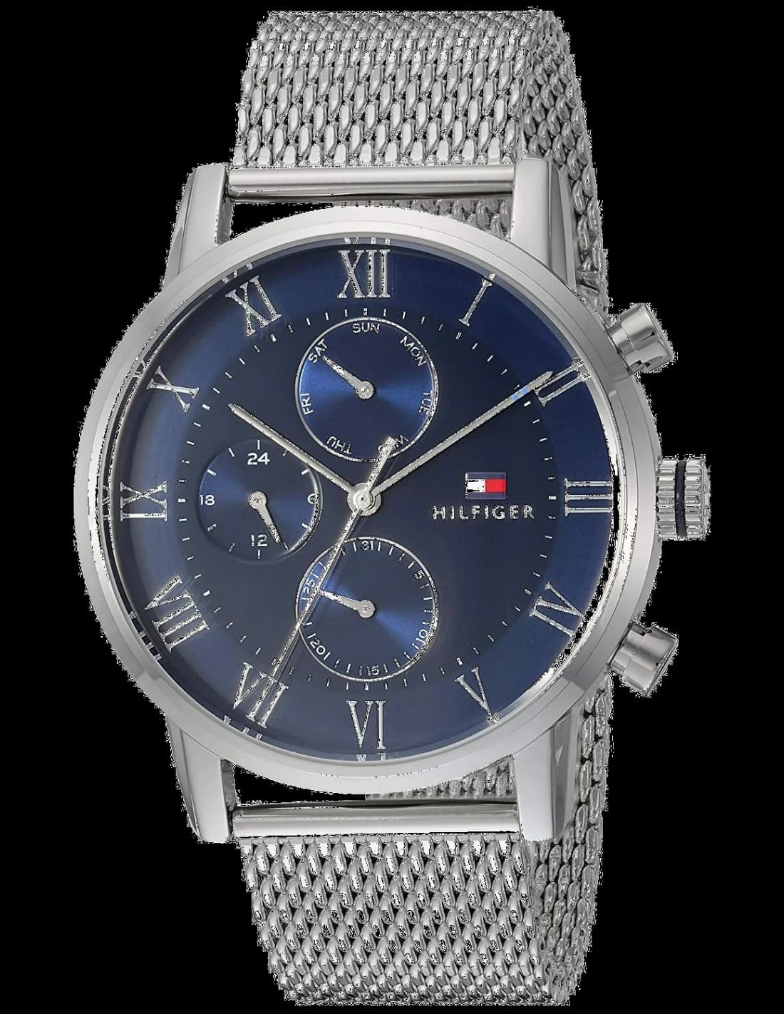 Tommy Hilfiger 1791398 montre homme, cadran bleu sur bracelet acier maille milanaise