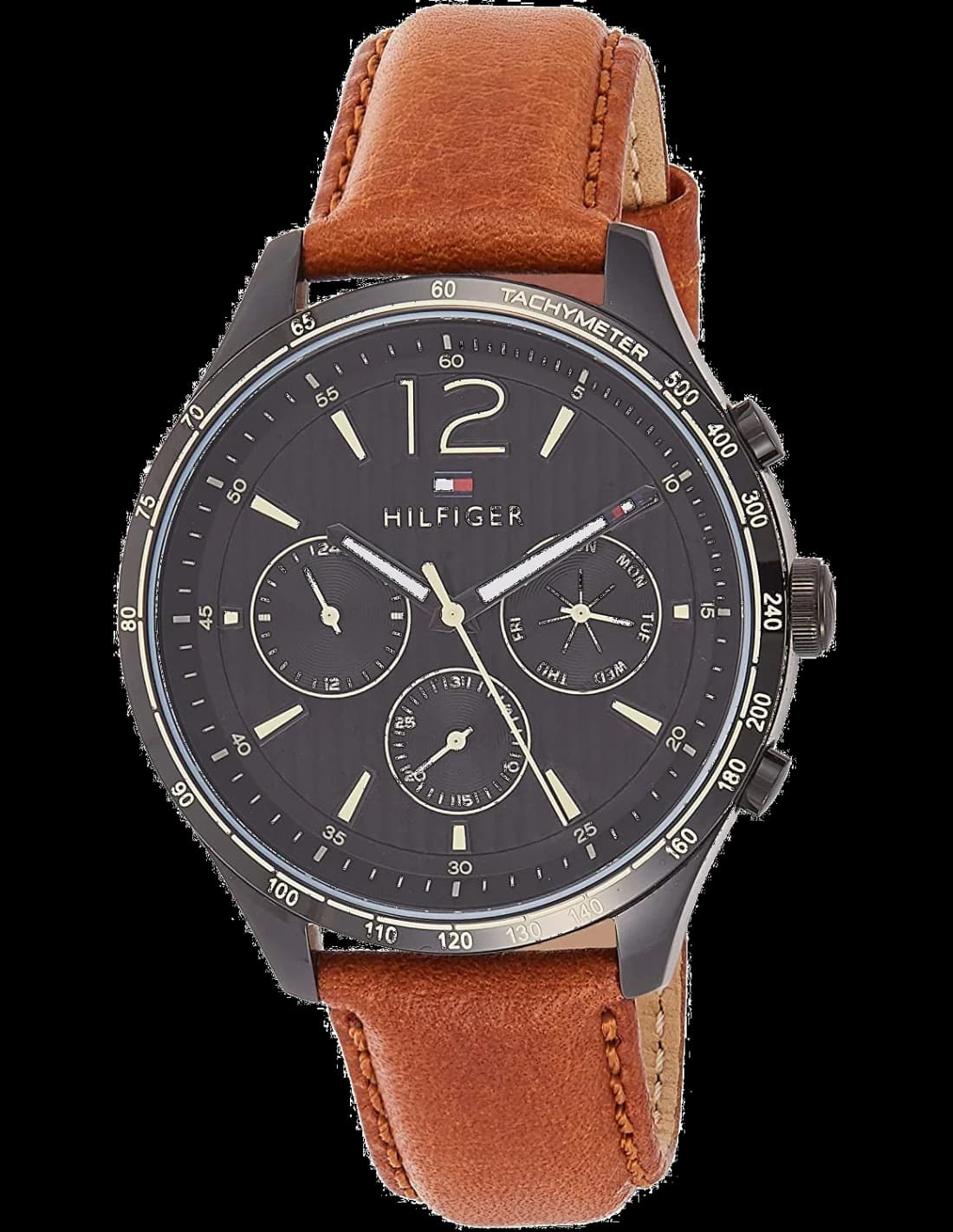 Tommy Hilfiger 1791470 montre homme, cadran noir, bracelet cuir brun