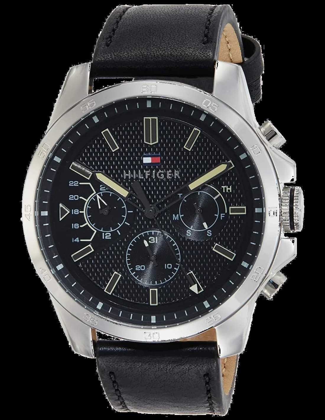 Tommy Hilfiger 1791563 montre homme, cadran bleu soleillé sur bracelet cuir noir