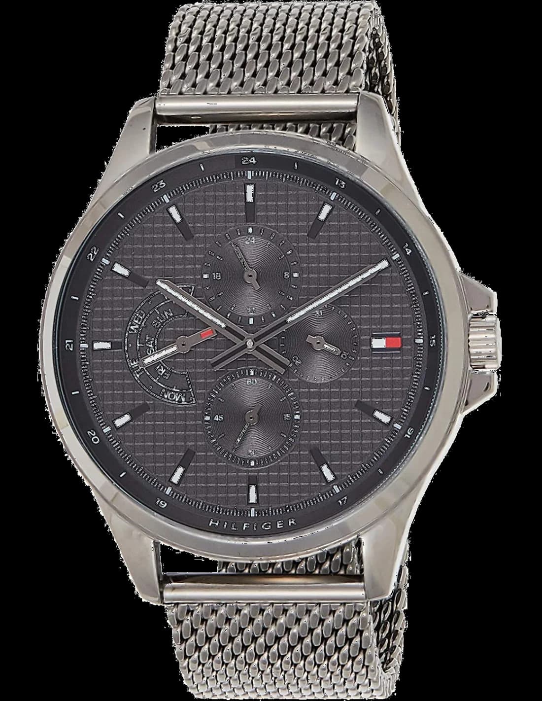 Tommy Hilfiger 1791613 montre homme, boîtier acier et cadran noir sur mailles milanaises