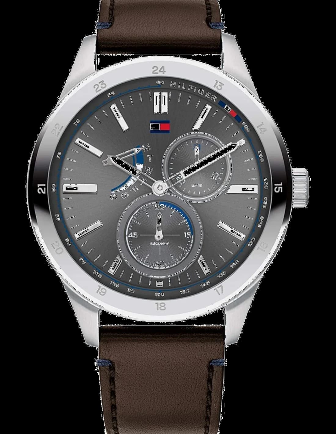 Tommy Hilfiger 1791637 montre homme, cadran noir, bracelet cuir marron