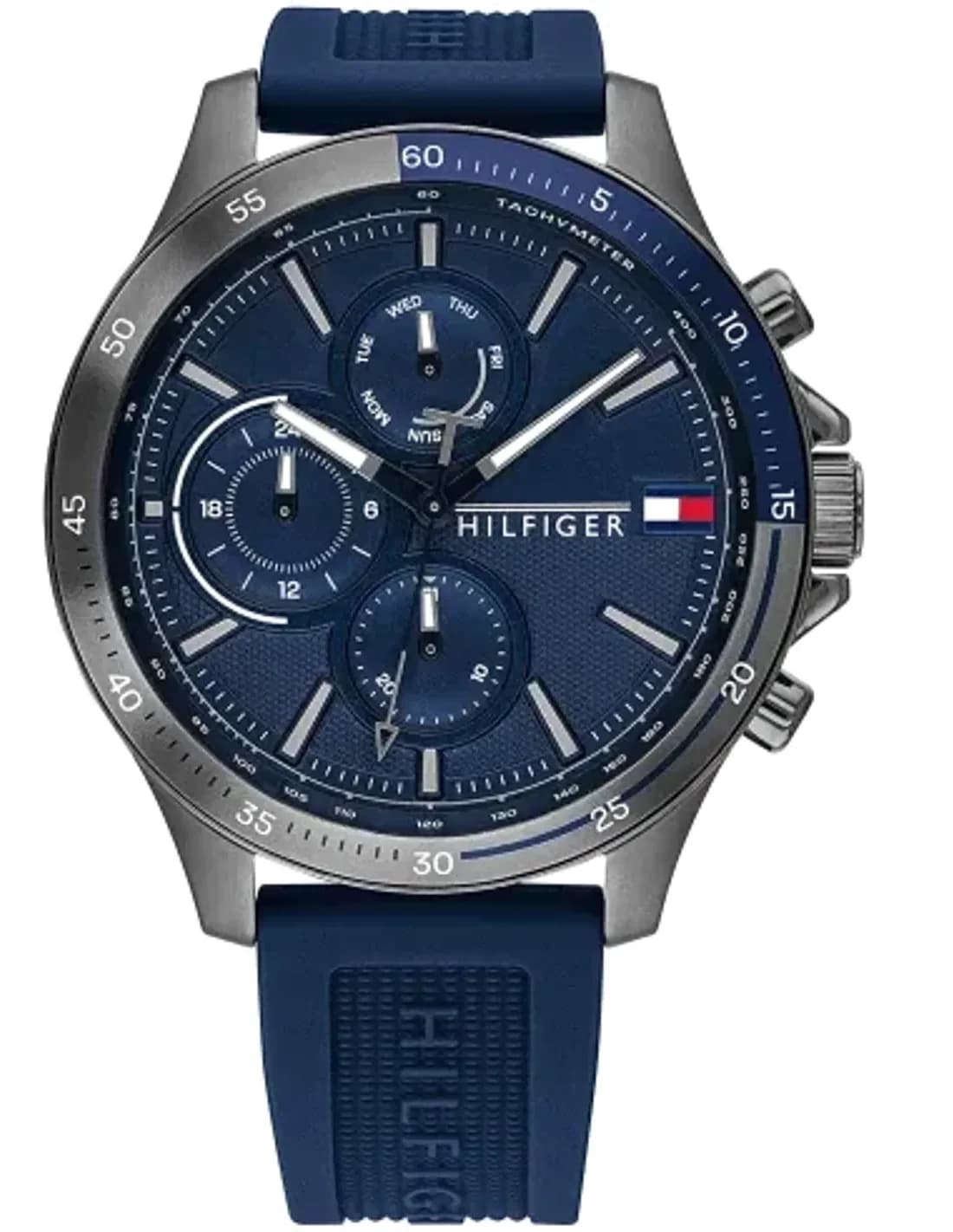 Tommy Hilfiger 1791721 Men's Watch in Gold-Tone Stainless Steel and Blue Silicone