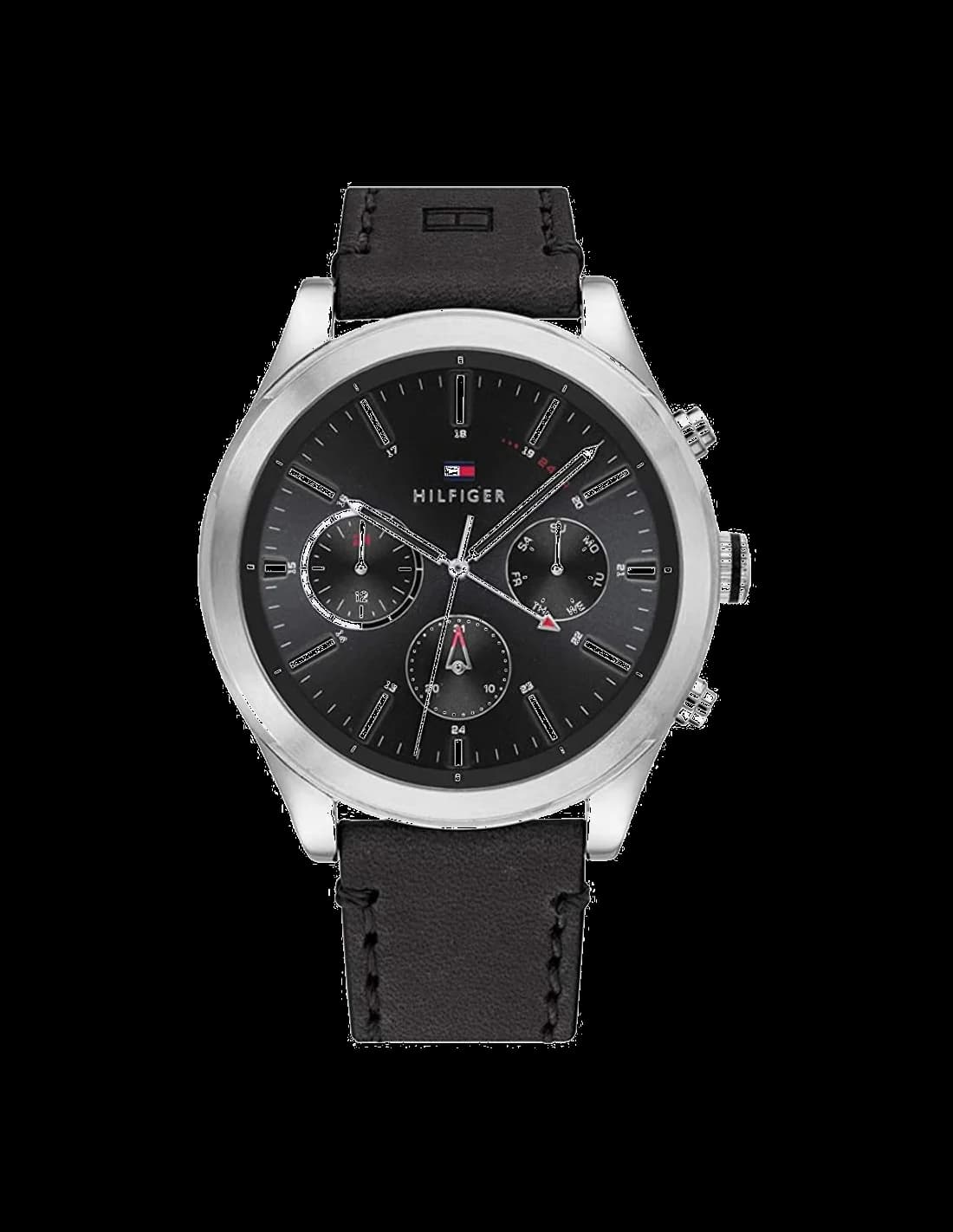 Tommy Hilfiger 1791740 montre homme, boîtier noir cadran bleu bracelet cuir
