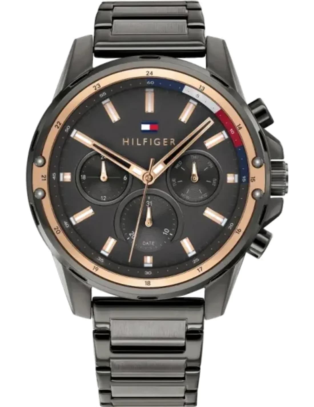 Tommy Hilfiger 1791790 montre homme, cadran noir soleil, bracelet acier brossé, style casual