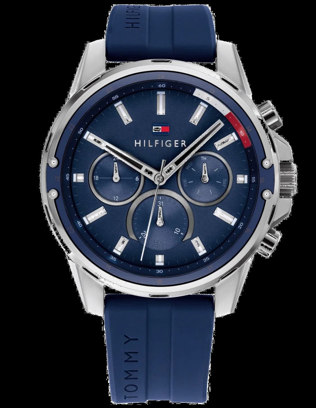 Tommy Hilfiger 1791791 montre homme, cadran bleu, bracelet silicone, boîtier 45 mm