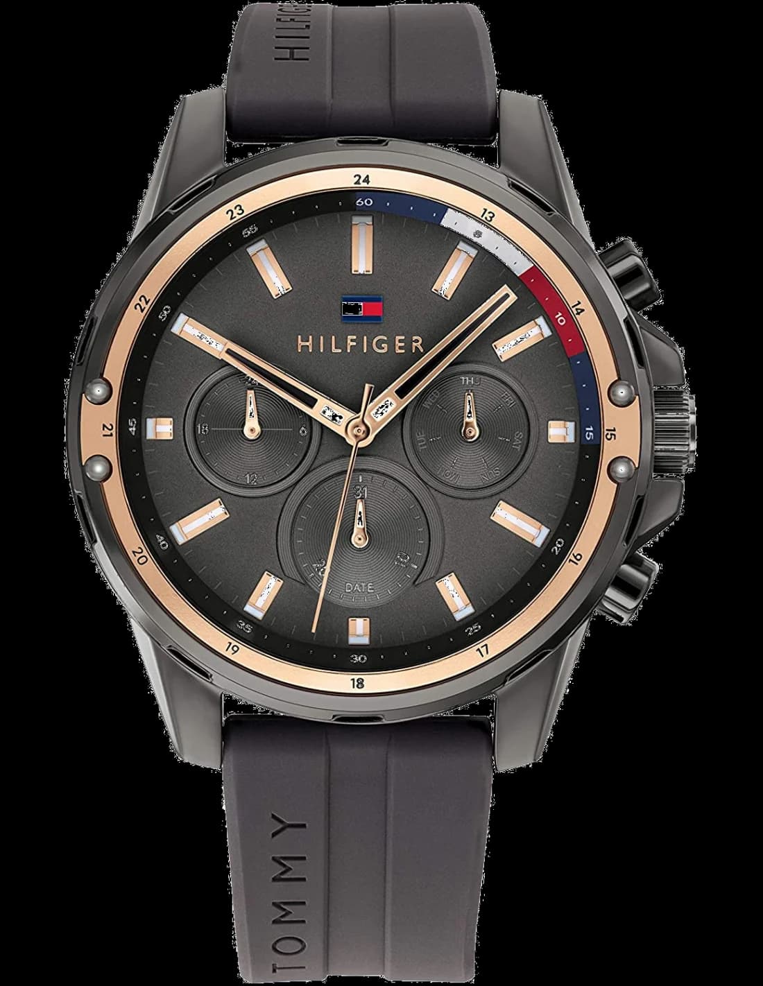 Tommy Hilfiger 1791792 montre homme, cadran noir, bracelet silicone