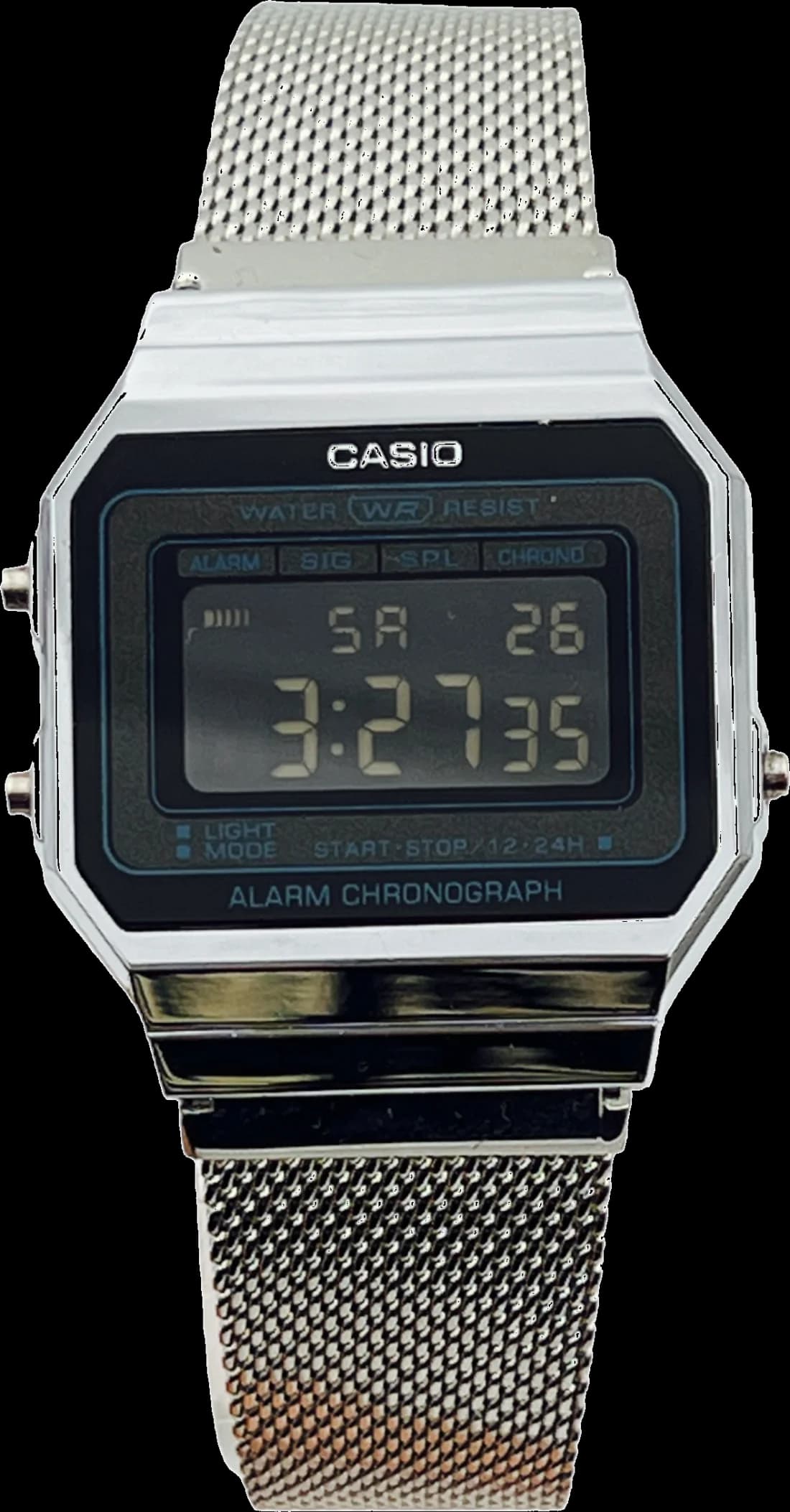 Montre Casio A700WEM-1A à Cadran Noir et Bracelet en Maille Milanaise