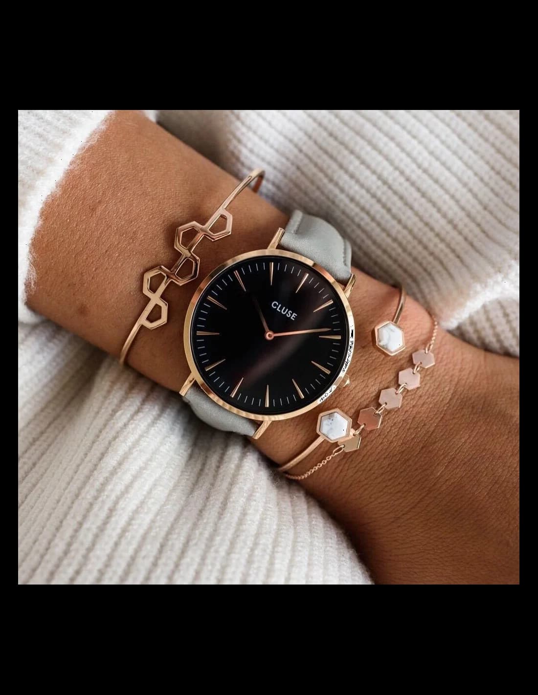 Cluse La Bohème CL18018 Grey Leather Strap Women's Watch vue 3