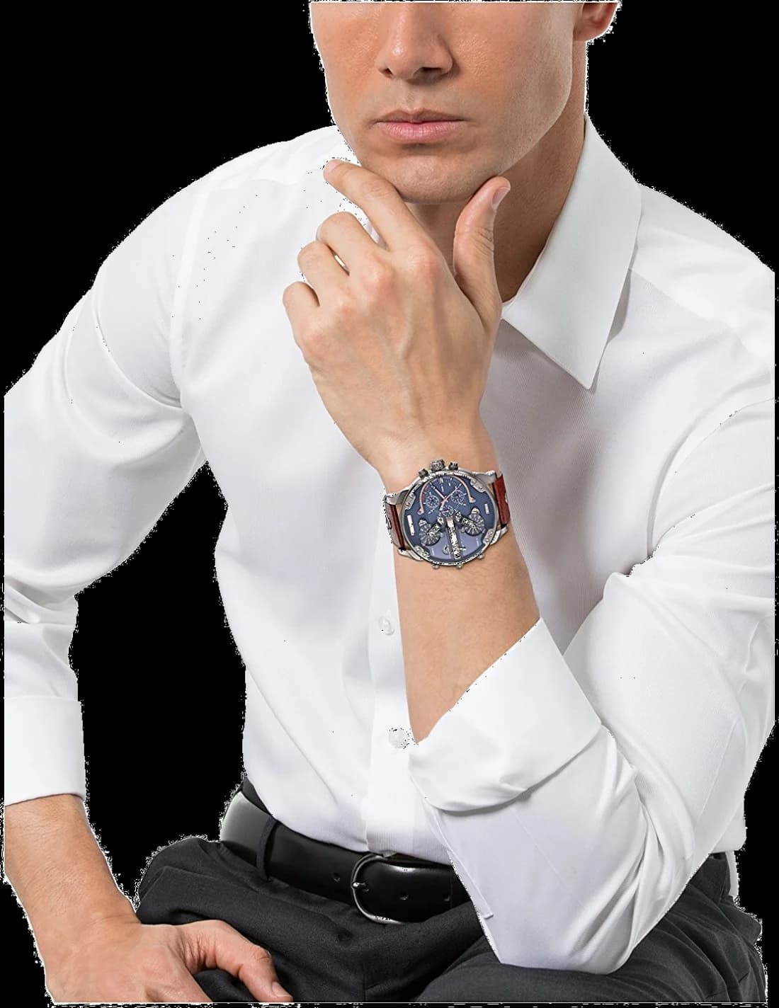 Diesel Mr Daddy 2.0 DZ7314 Brown Leather Blue Multi-Function Watch vue 4