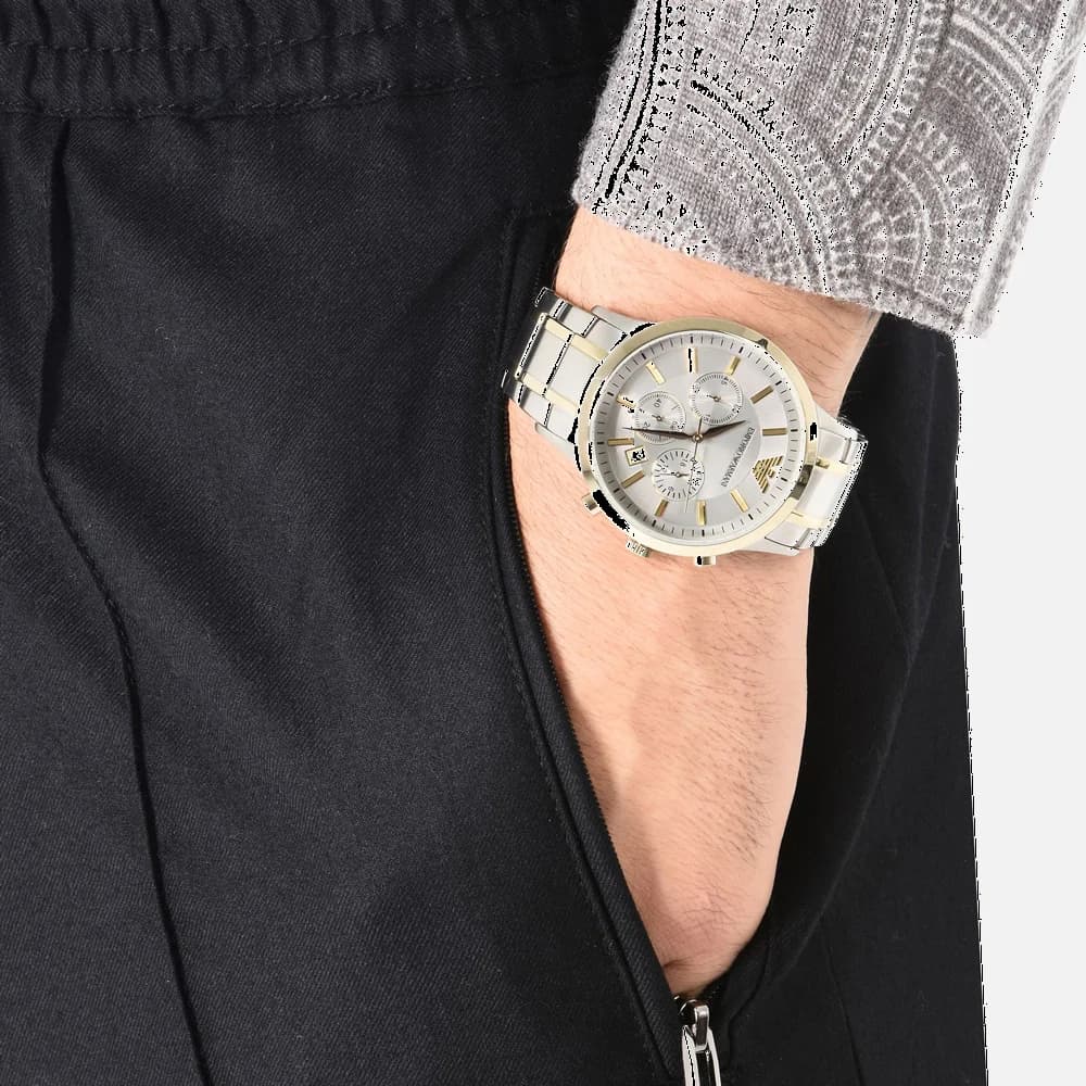 Emporio Armani AR11076 Bicolour Stainless Steel and NATO Strap Men's Watch vue 4