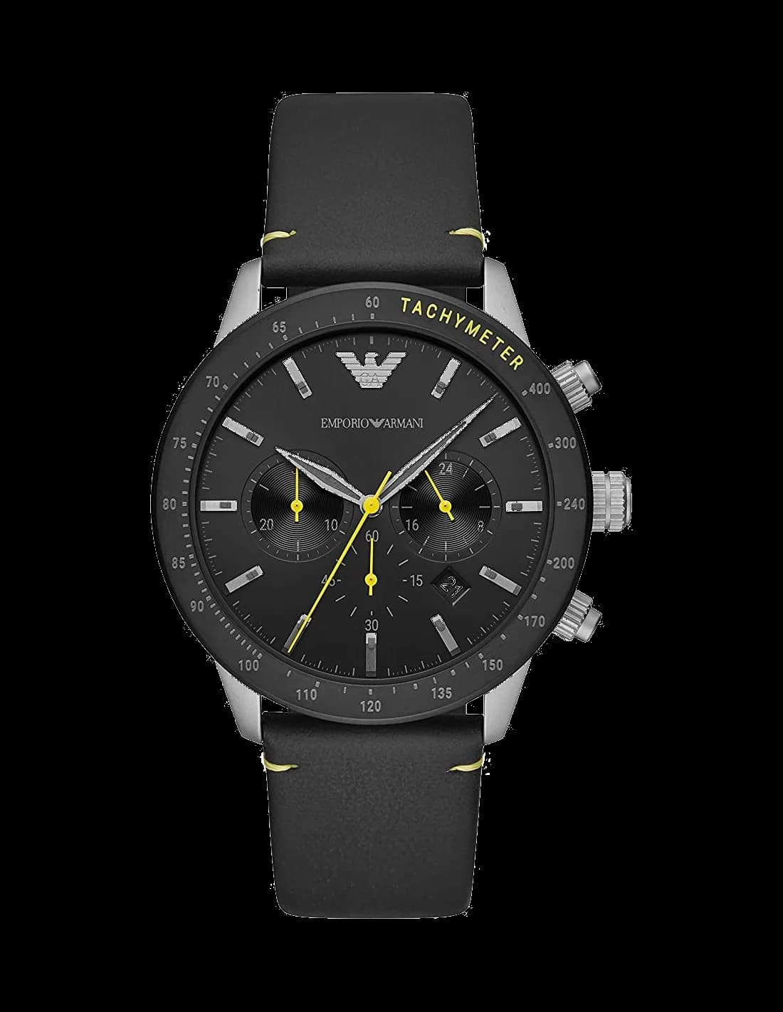 Montre Emporio Armani Mario AR11325 Chronographe sport détails jaunes