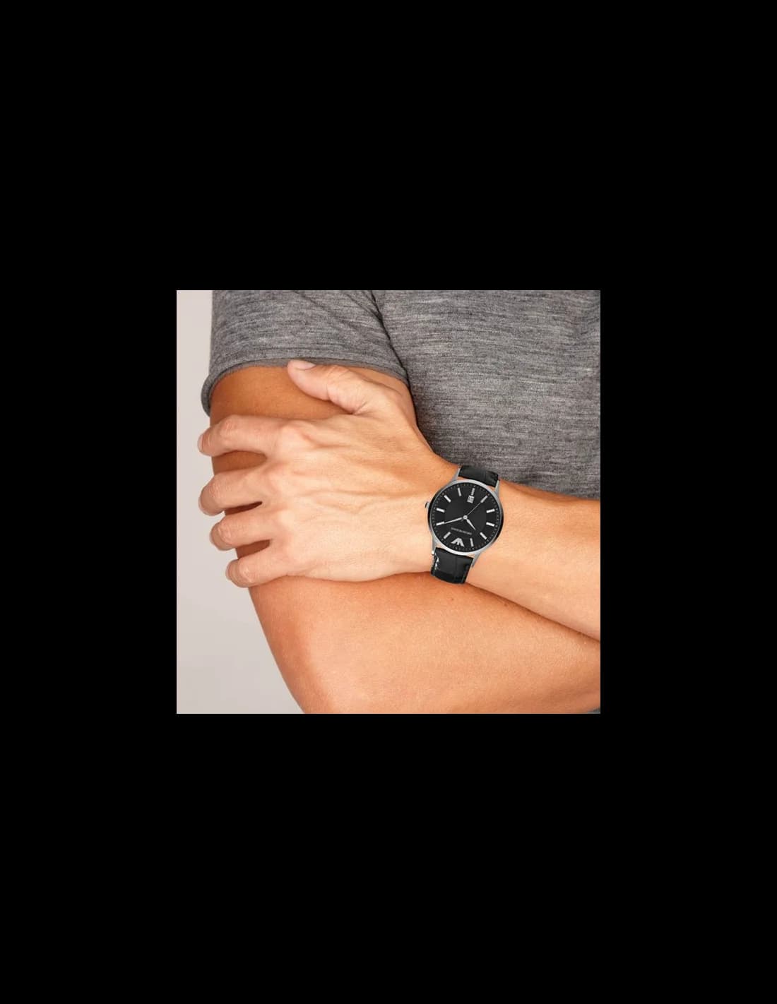 Emporio Armani AR2411 Black Dial Leather Strap Watch vue 2