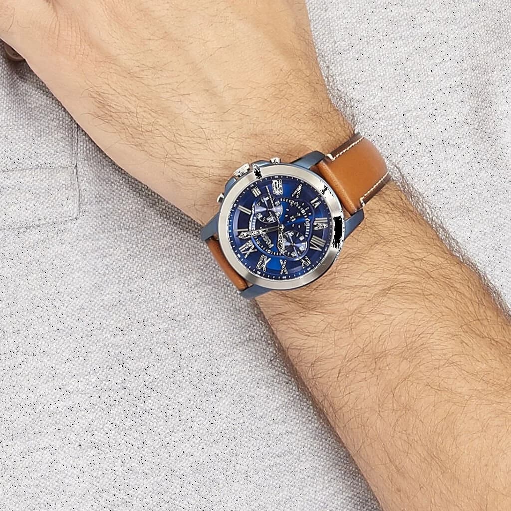 Montre Homme Fossil Grant FS5151 bracelet cuir marron vue 4