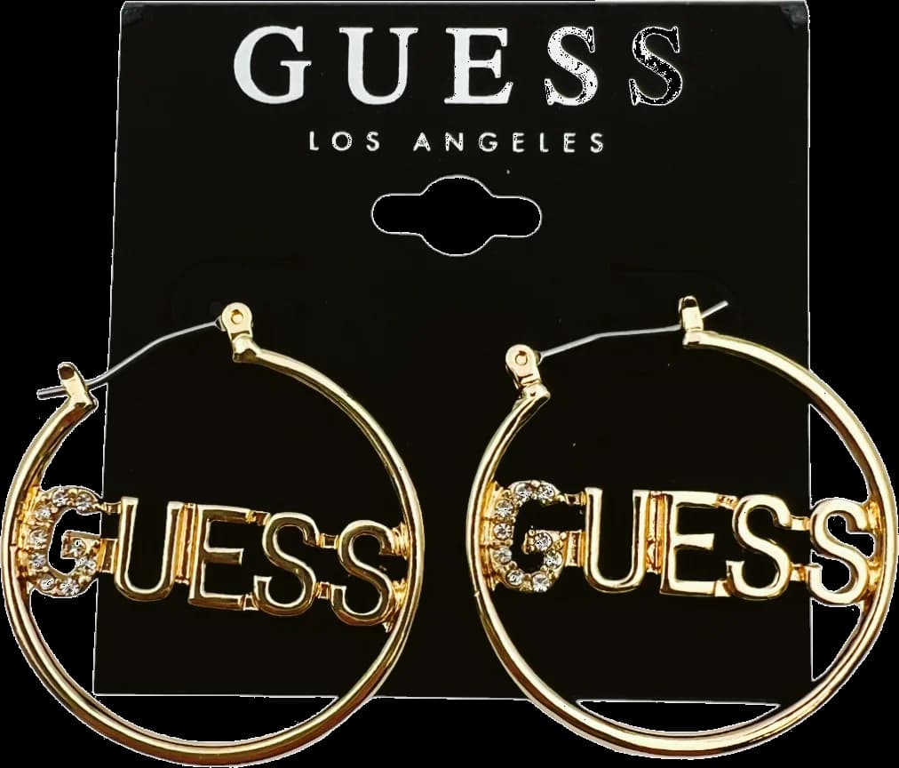Boucles d'oreilles Guess rondes en métal plaqué or serties de pierres vue 2