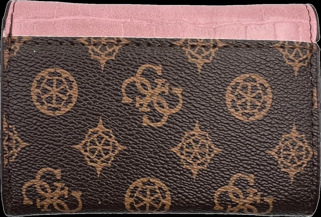 Portefeuille Guess rose et marron monogramme en simili cuir avec logo triangle vue 2
