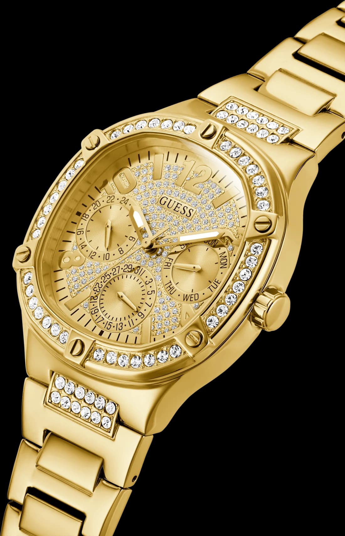 Montre Guess Duchess GW0558L2 — pièce dorée carrée — bracelet acier boucle déployante vue 2
