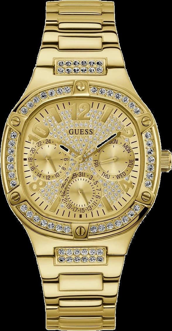 Montre Guess Duchess GW0558L2 — pièce dorée carrée — bracelet acier boucle déployante
