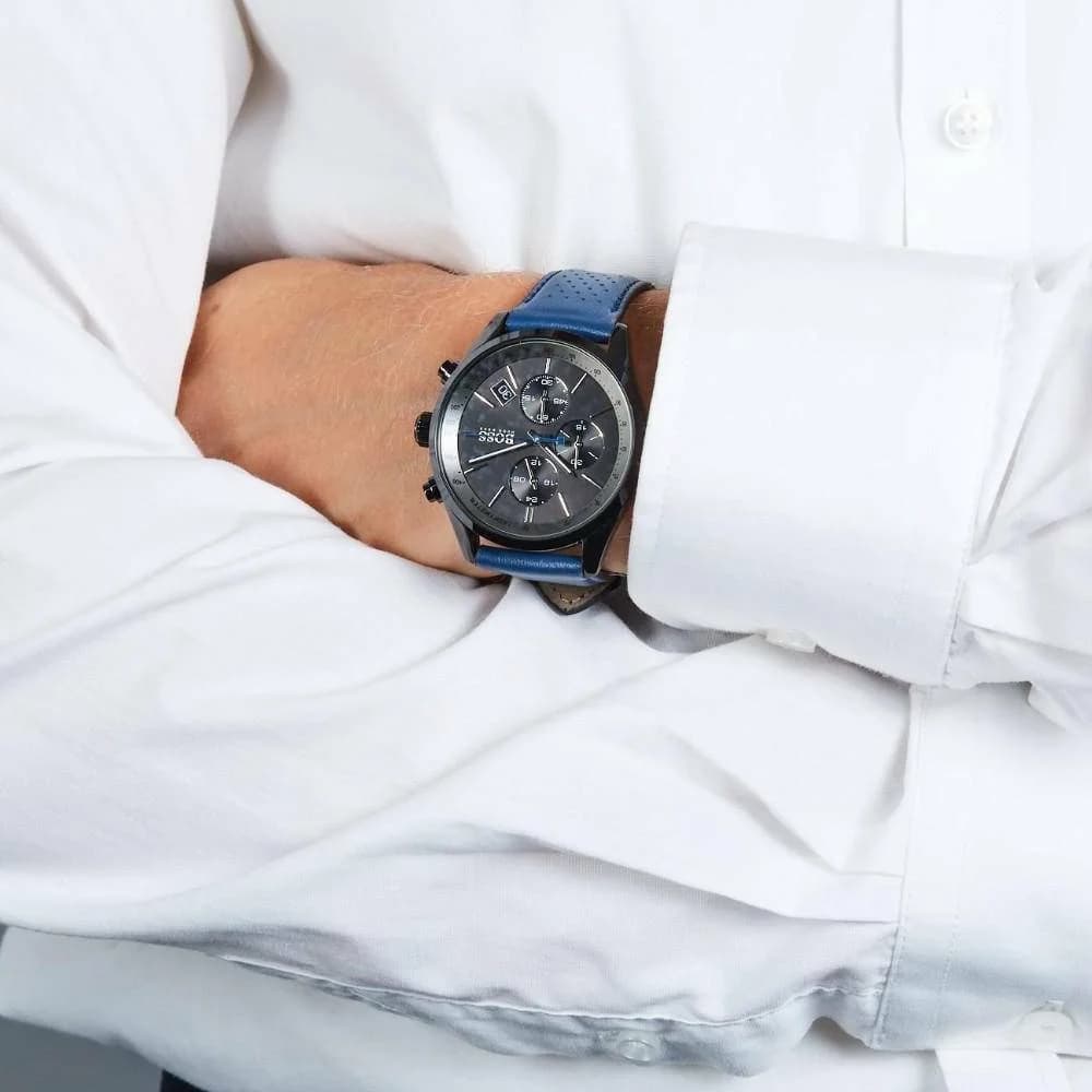 Hugo Boss 1513563 Grand Prix Chronograph Blue Stainless Steel and Silicone Men's Watch vue 4