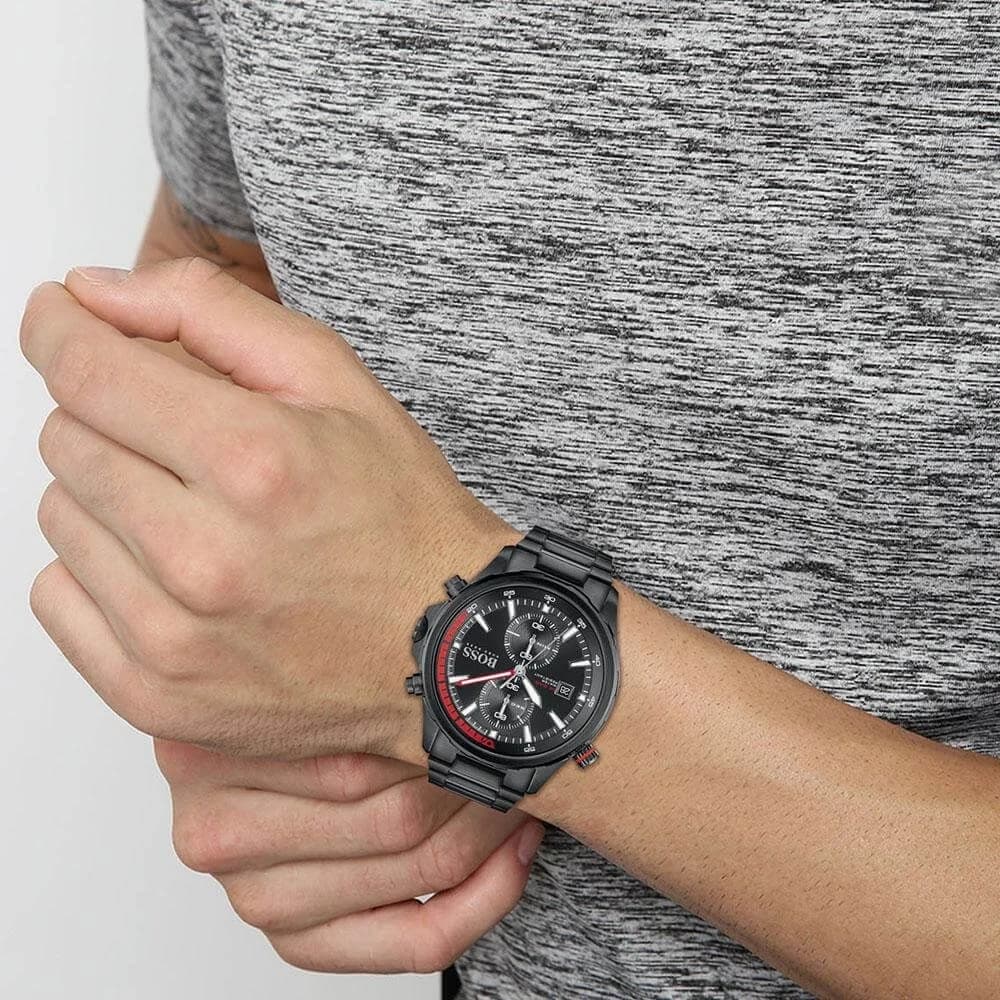 Hugo Boss Globetrotter 1513825 Men's Chronograph Watch, Black Dial, Steel Bracelet vue 4