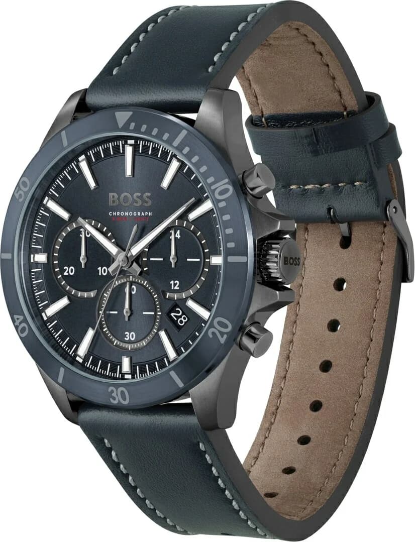 Montre Homme Hugo Boss Troper 1514056 bracelet cuir bleu cadran multifonctions vue 2