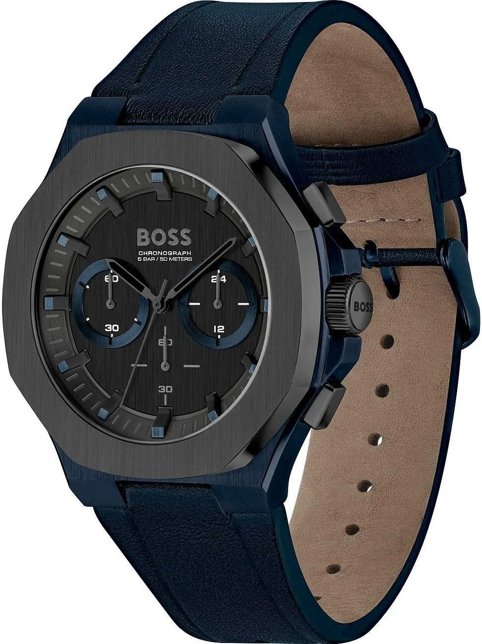 Hugo Boss 1514086 Chronograph Blue Steel and Leather Watch vue 2