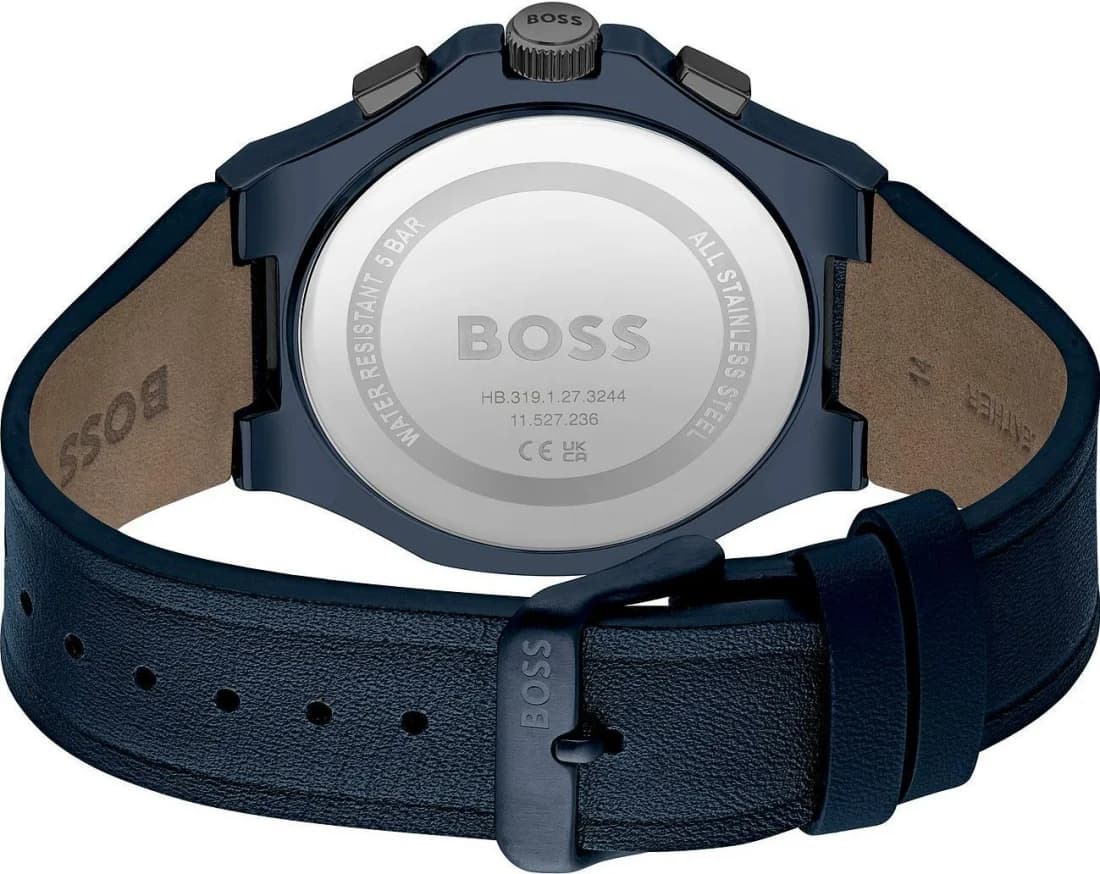 Hugo Boss 1514086 Chronograph Blue Steel and Leather Watch vue 3