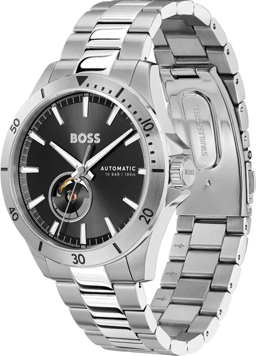 Montre Homme Hugo Boss Automatique Troper 1514202 bracelet acier argenté cadran noir vue 2