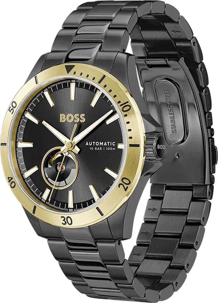 Hugo Boss Troper 1514203 Automatic Black Steel Strap Men's Watch vue 2