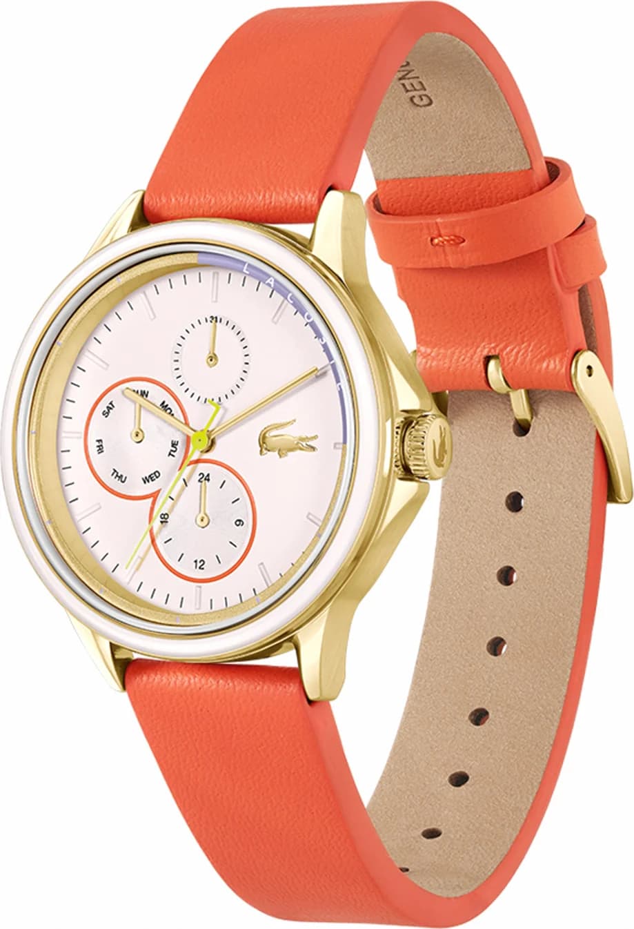 Montre Femme Lacoste Skyhook 2001338 bracelet orange en cuir cadran multifonctions vue 2