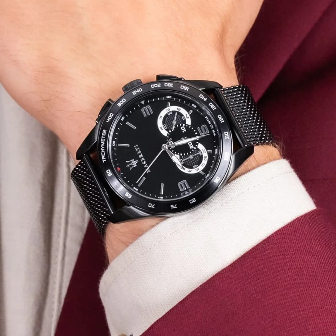 Montre Homme Maserati Traguardo R8873612031 en maille milanaise noire vue 4