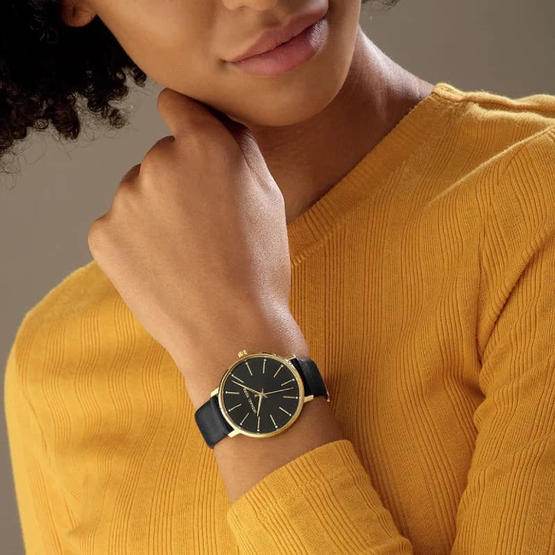 Michael Kors Pyper MK2747 Black Leather Strap Women's Watch vue 5