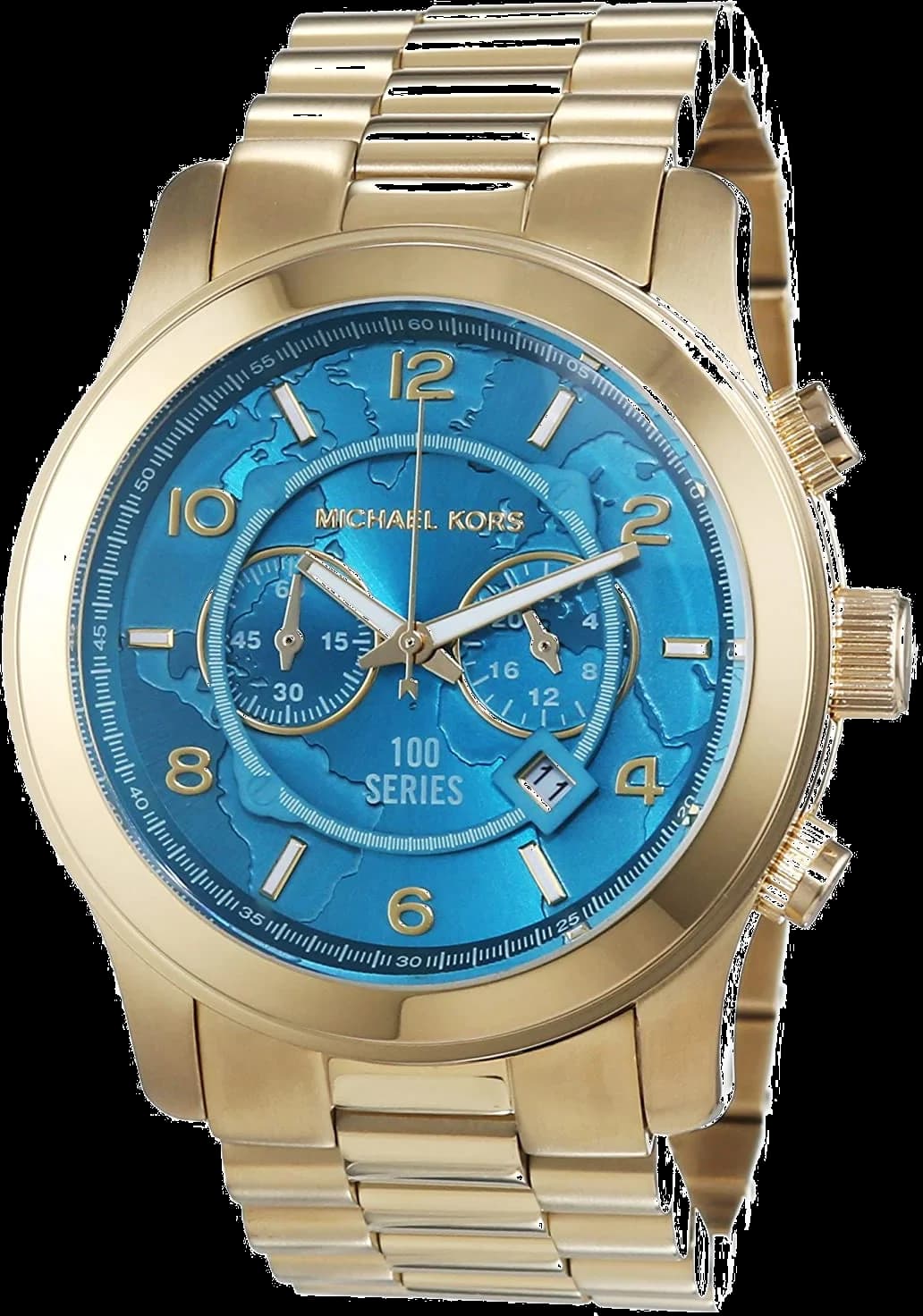 Michael Kors MK8315 Gold Steel Watch with Turquoise World Map Dial