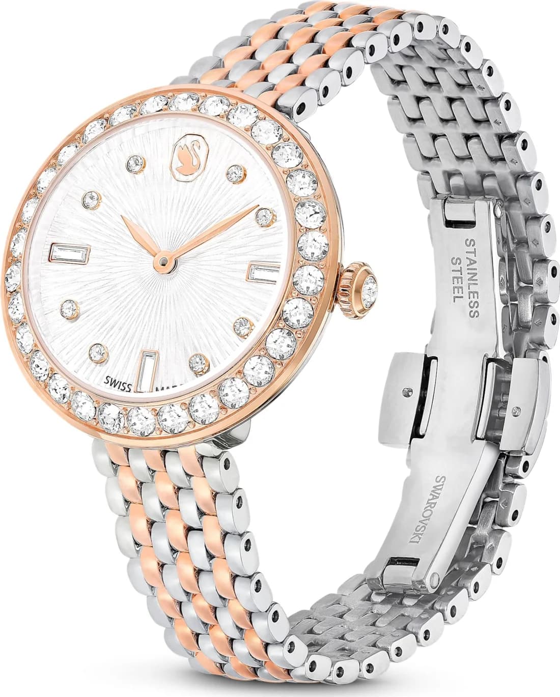 Montre Swarovski Certa 5672971 bracelet en acier inoxydable bicolore boitier incrusté de cristaux vue 4