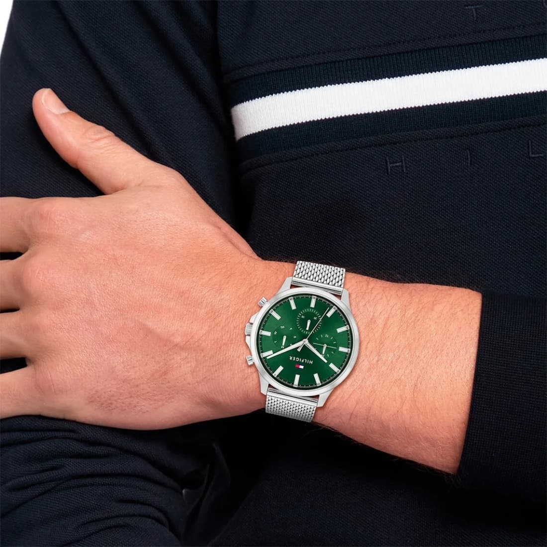 Montre Tommy Hilfiger 1710499 Ryder Cadran Vert et Bracelet Maille Milanaise vue 4