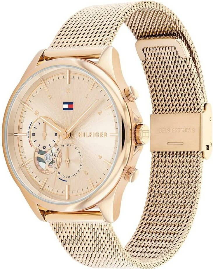 Montre Femme Tommy Hilfiger Quinn 1782486 bracelet acier maille milanaise or rose vue 2