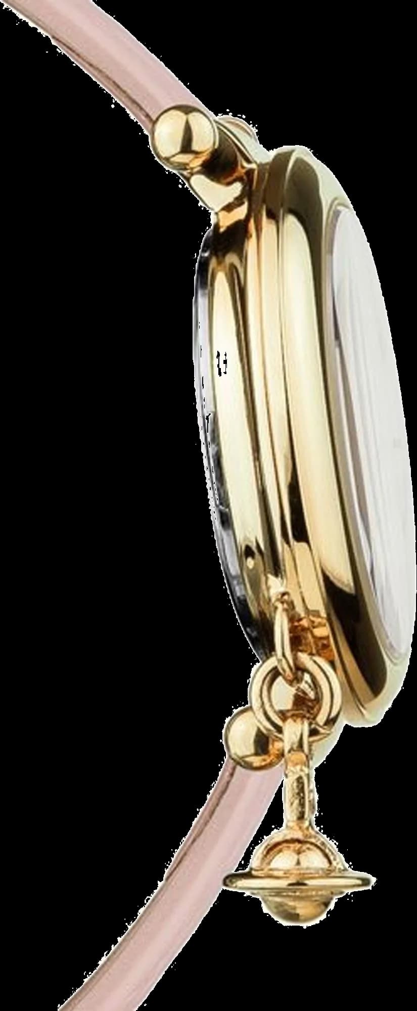 Vivienne Westwood Orb II VV006PKPK Pink Leather Strap Yellow Gold Case Women's Watch vue 2