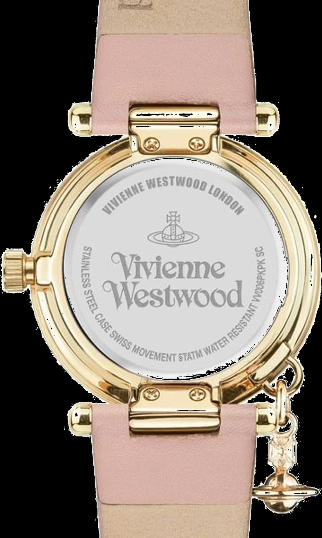 Vivienne Westwood Orb II VV006PKPK Pink Leather Strap Yellow Gold Case Women's Watch vue 3
