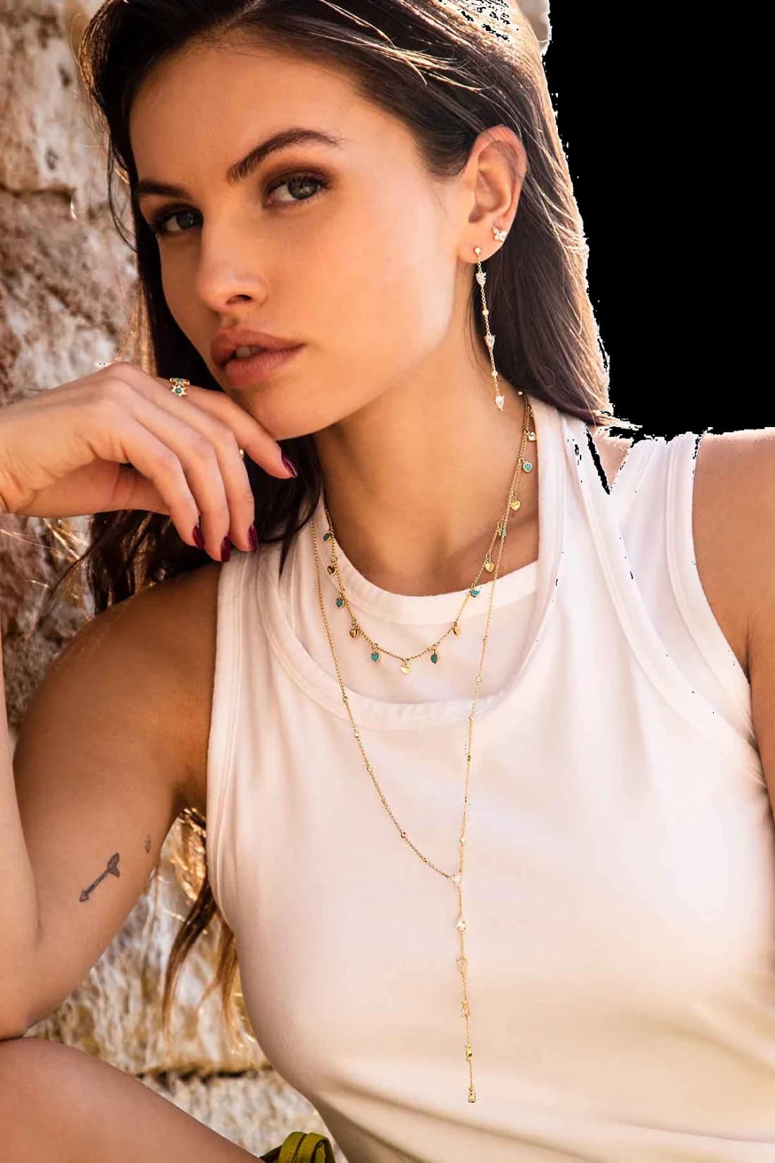 Collier APM Monaco coeurs mini turquoise plaqué or jaune vue 4