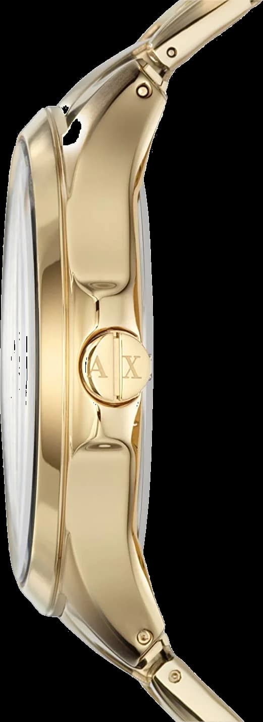 Gros plan sur le cadran noir de la Armani Exchange AX2122