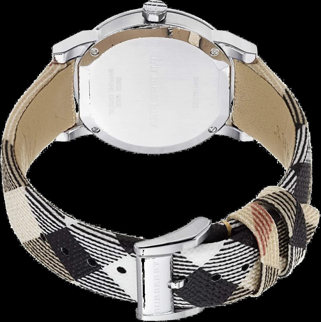Gros plan sur le cadran argent de la Burberry BU9022
