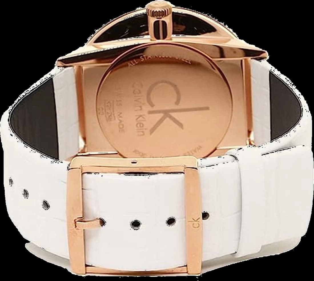 Calvin Klein K2Y2X6KW Rose Gold Case and White Leather Strap Watch vue 3