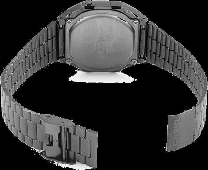 Gros plan sur le cadran noir de la Casio A158WETB-ADF