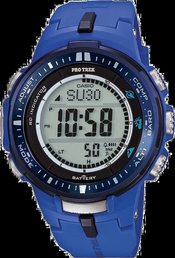 Casio PRW-3000-2BER vue de côté, bracelet silicone
